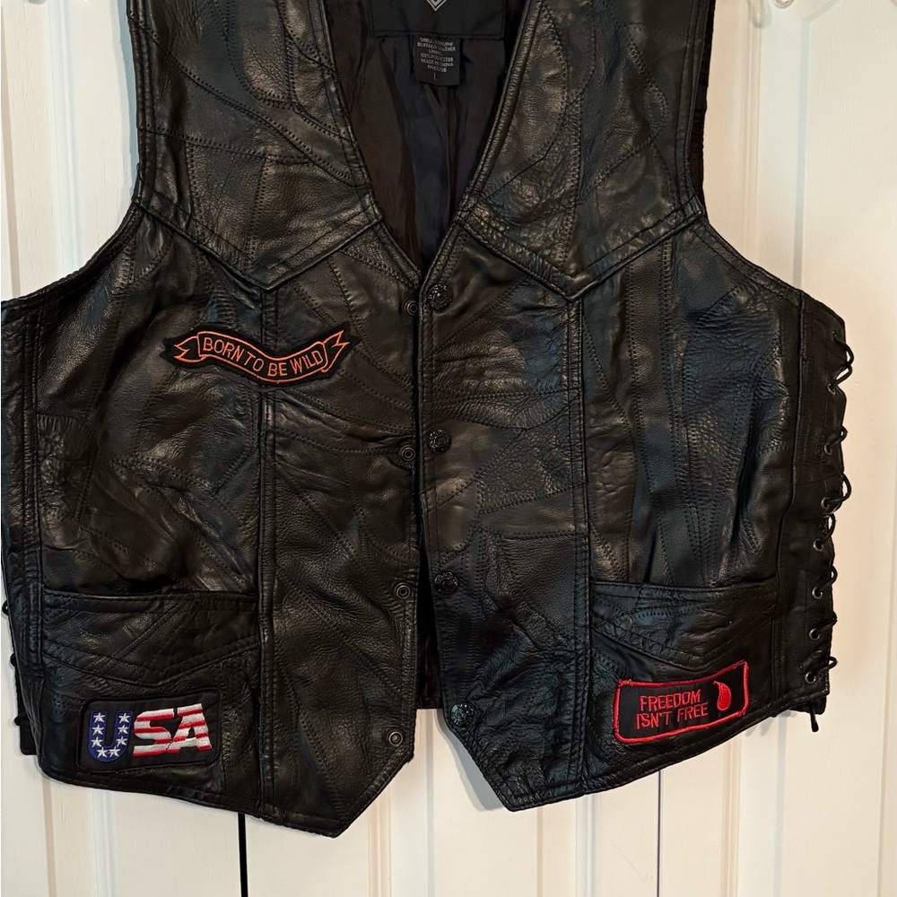 Black Leather Vest with Patches